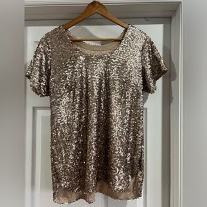 Sequin Matte Gold Short Sleeve Top
